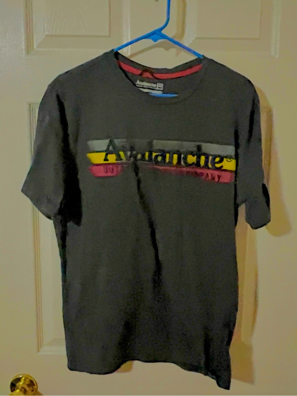 Avalanche Black Short-Sleeve Tee with Yellow and Red Stripe Graphic